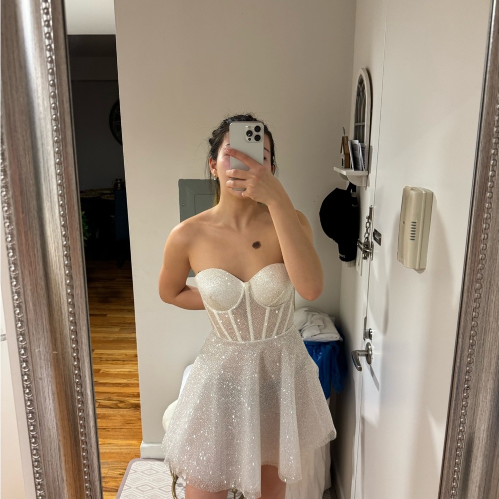 Kiton White Glitter Mini Dress